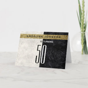 Modern Glitter Gold Black & White 50th Birthday Invitation