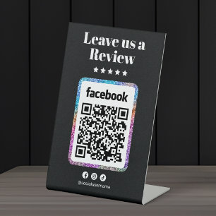 Modern Glitter Hair Salon Facebook Reviews Qr Code Pedestal Sign