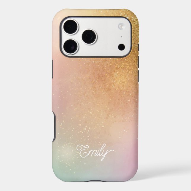 Modern Glitter Holographic Gold with Name (Back)