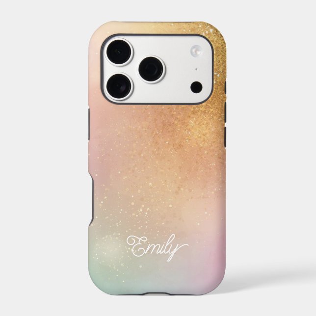 Modern Glitter Holographic Gold with Name (Back)