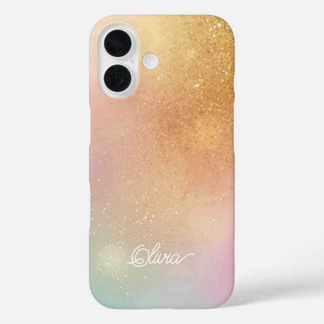 Modern Glitter Holographic Gold with Name Case-Mate iPhone Case (Back)