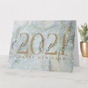 Modern Glitter Marble Happy New Year 2021 Card