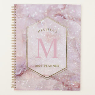 Modern Glitter Marble Monogram Calendar & Planner