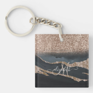 Modern Glitter Marble Monogram Keychain