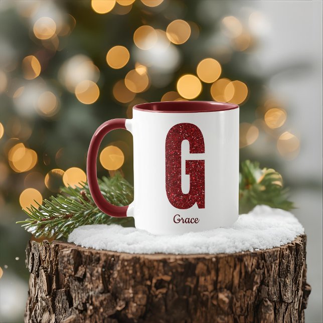 Modern Glitter Monogram G Mug with Name (Créateur téléchargé)
