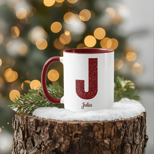 Modern Glitter Monogram J Mug with Name (Créateur téléchargé)