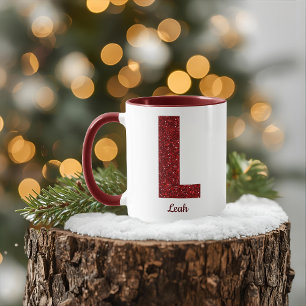Modern Glitter Monogram L Mug with Name