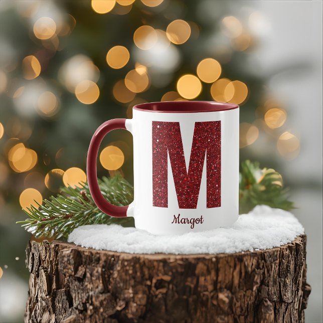 Modern Glitter Monogram M Mug with Name (Créateur téléchargé)