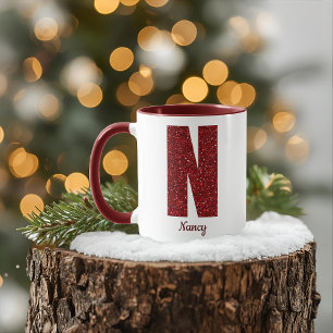 Modern Glitter Monogram N Mug with Name
