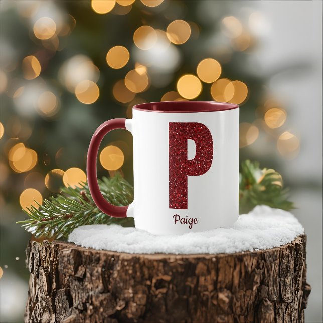 Modern Glitter Monogram P Mug with Name (Créateur téléchargé)