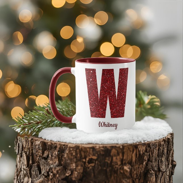 Modern Glitter Monogram W Mug with Name (Créateur téléchargé)