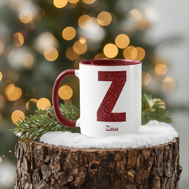 Modern Glitter Monogram Z Mug with Name (Creator Uploaded)