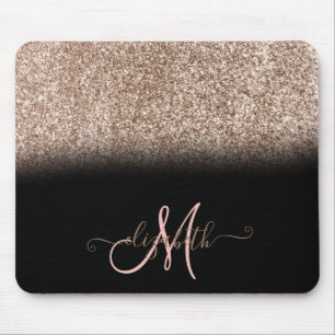 Modern Glitter Ombre Black Monogram Mouse Pad