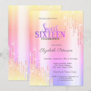 Modern Glitter Ombre Drips Sweet 16 Invitation