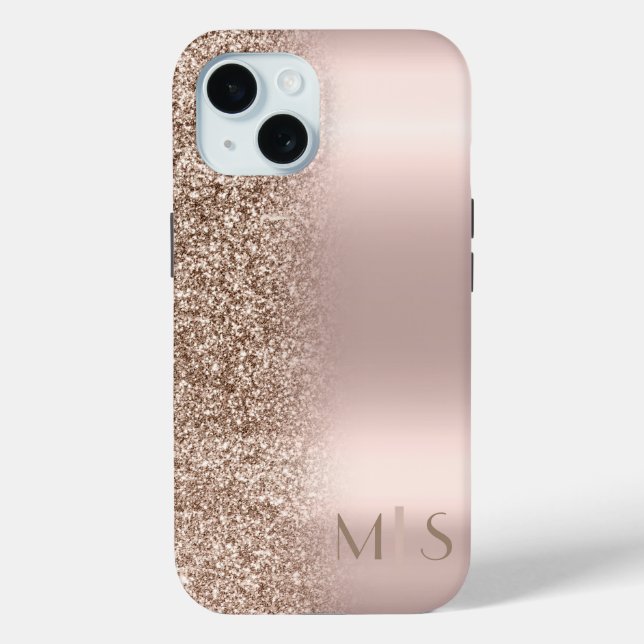 Modern Glitter Ombre Rose Gold Monogram Case-Mate iPhone Case (Back)