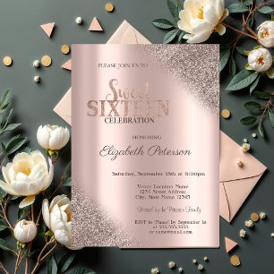 Modern Glitter Ombre Rose Gold Sweet 16 Invitation