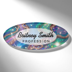Modern glitter opal background name tag