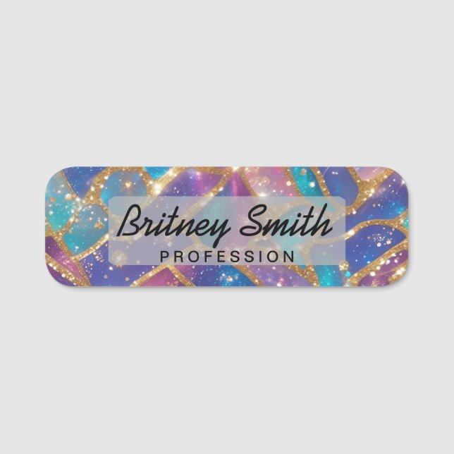 Modern glitter opal background name tag (Front)