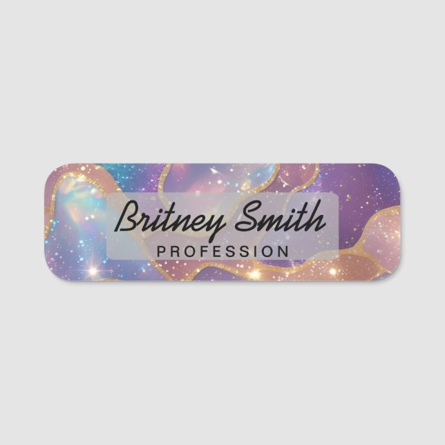 Modern glitter opal background name tag (Front)