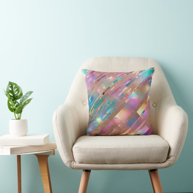 Modern Glitter Opal Holographic Collection Throw Pillow (Chair)