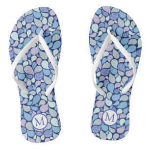 Modern glitter paisley pattern Monogram Flip Flops