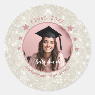 Modern Glitter Photo Graduation Classic Round Sticker