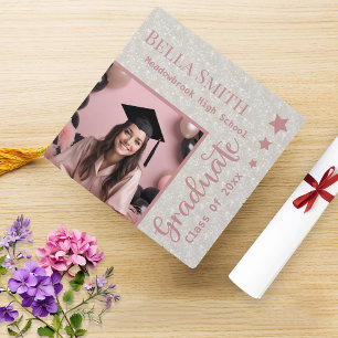 Modern Glitter Photo Graduation Dusty Pink Cap Topper