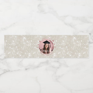 Modern Glitter Photo Graduation  Water Bottle Label