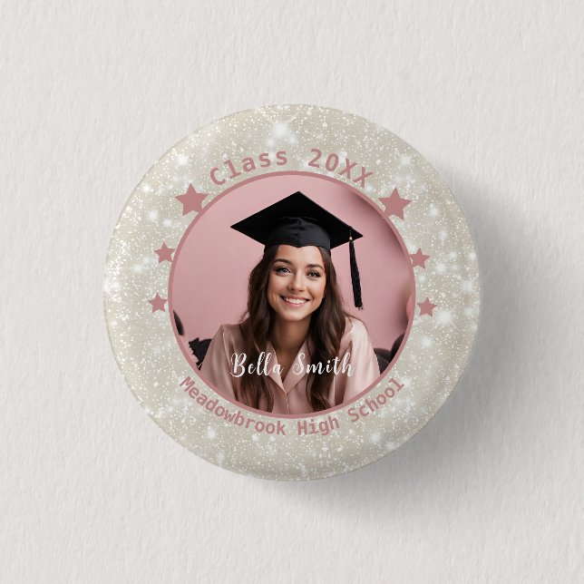 Modern Glitter Photo Pink Gift Graduation  1 Inch Round Button (Front)