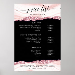 Modern, glitter, pink-black price list Poster