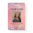 Modern Glitter Pink Employee Photo ID Badge