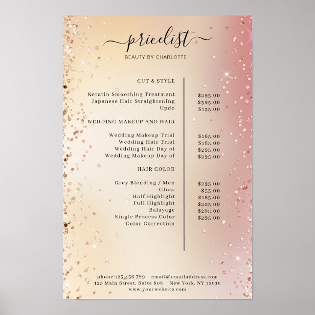 Modern Glitter Price List Poster (Front)