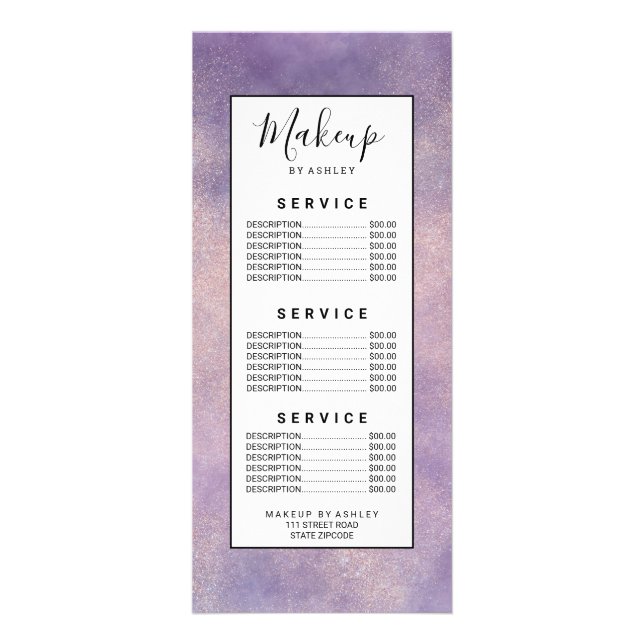 Modern glitter purple lavender watercolor wash rack card (Front)