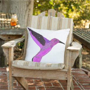 Modern glitter purple pink hummingbird outdoor pillow