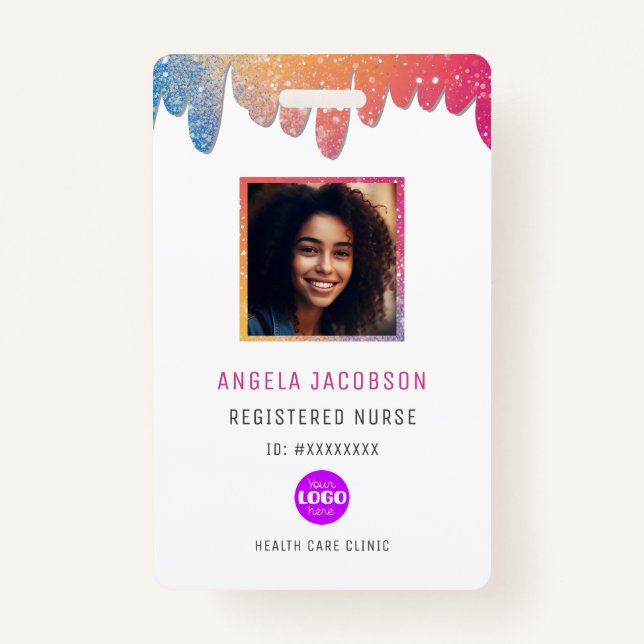 Modern Glitter Registered Nurse Photo  Badge (Front)