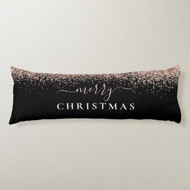 Modern Glitter Rose Gold Black Merry Christmas Body Pillow (Front)