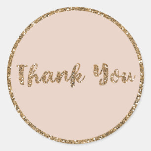 Modern Glitter Rose Gold Blush Glam Thank You Classic Round Sticker