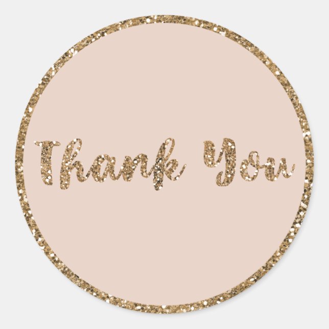Modern Glitter Rose Gold Blush Glam Thank You Classic Round Sticker (Front)