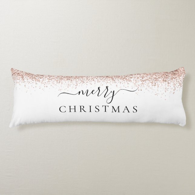 Modern Glitter Rose Gold White Merry Christmas  Body Pillow (Front)