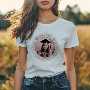 Modern Glitter Round Photo Graduation T-Shirt