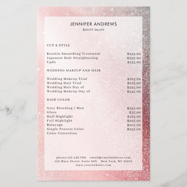 Modern  Glitter Salon Price List Flyer (Front)