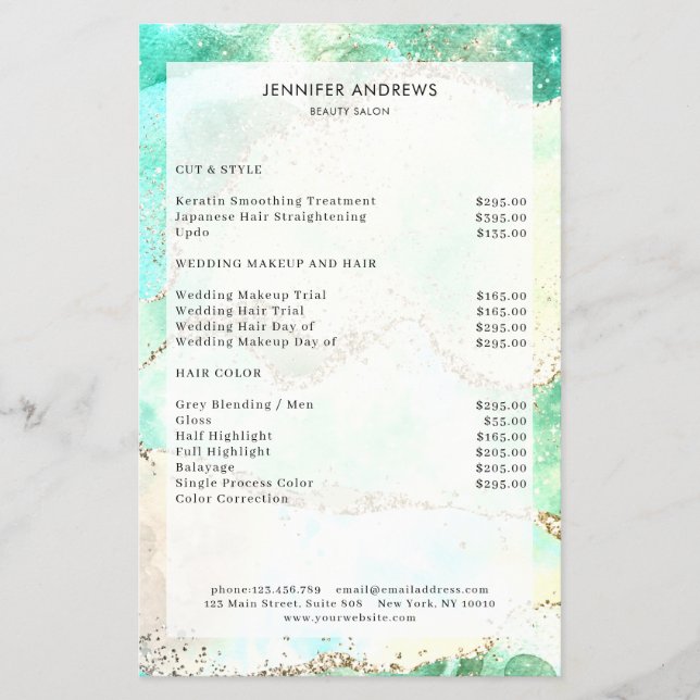 Modern  Glitter Salon Price List   Flyer (Front)