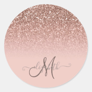 Modern Glitter Sequin Ombre Cool Monogram Classic Round Sticker