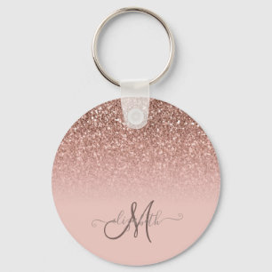 Modern Glitter Sequin Ombre Cool Monogram  Keychain