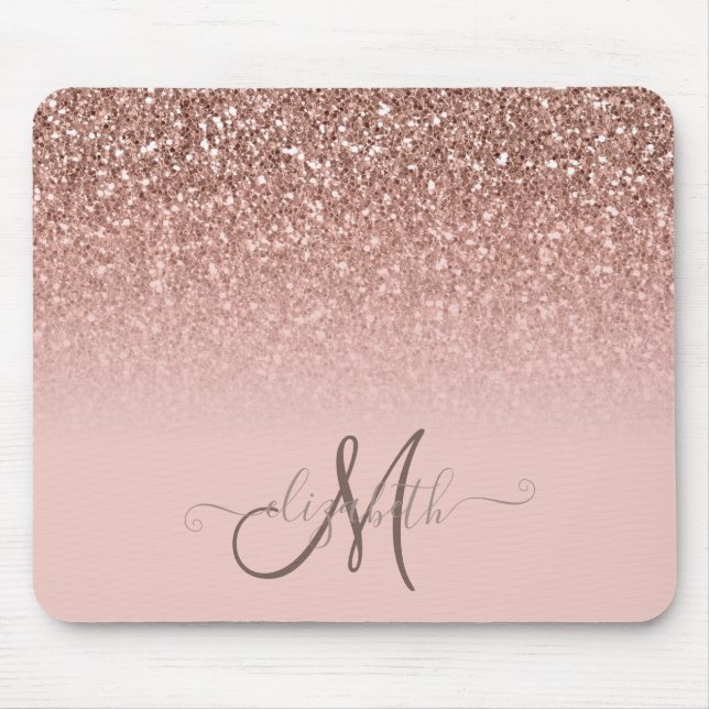 Modern Glitter Sequin Ombre Cool Monogram Mouse Pad (Front)