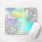 Modern Glitter Silver Drips Holographic Mouse Pad (With Mouse)