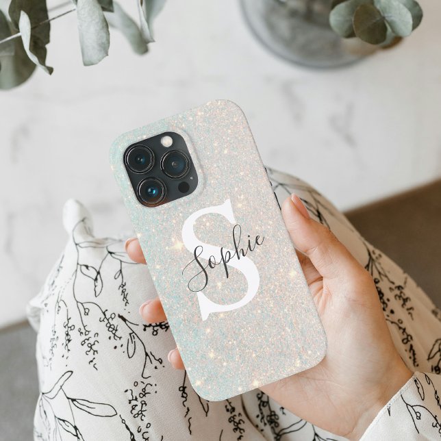 Modern Glitter Spark  | Personal Initial Girly  Ca iPhone Case (Creator Uploaded)