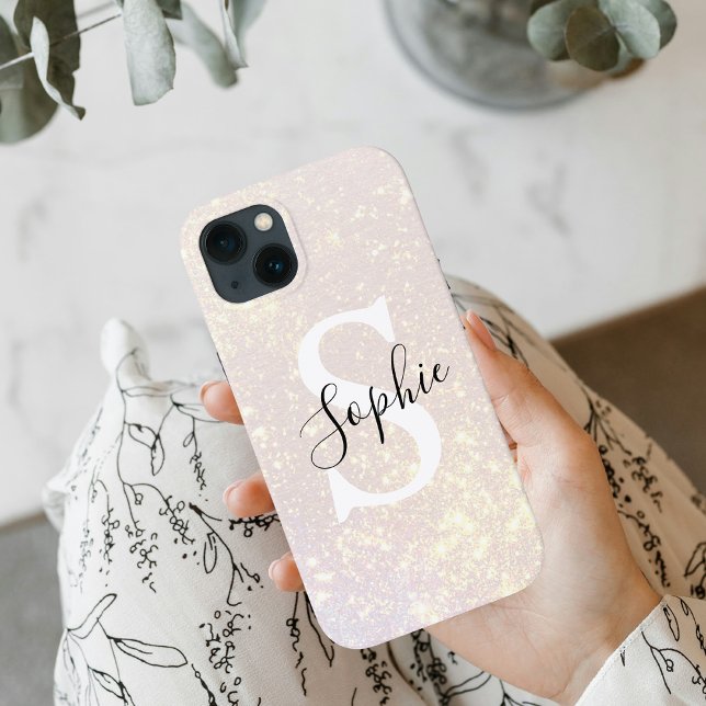 Modern Glitter Spark  | Personal Initial Girly  iPhone Case (Creator Uploaded)