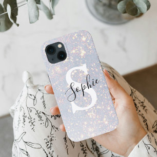 Modern Glitter Spark Personal Initial Girly iPhone 13 Case