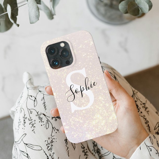 Modern Glitter Spark | Personalized Name & Initial Case-Mate iPhone Case (Creator Uploaded)